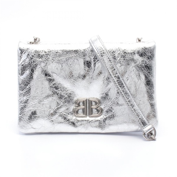 BALENCIAGA MONACO Nano Metallized Shoulder Bag leather Silver NEW crossbody