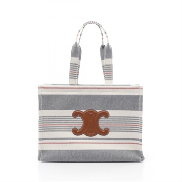 CELINE LARGE CABAS Triomphe Tote Bag canvas leather White Navy Red NEW women