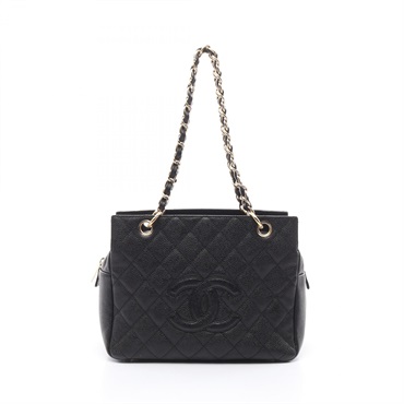 CHANEL Matelasse Chain Tote Bag leather Grained calfskin Black Used Women GHW CC