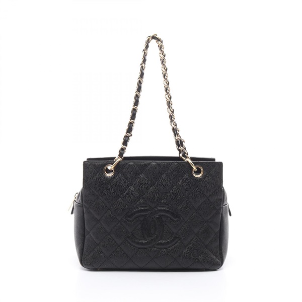 CHANEL Matelasse Chain Tote Bag leather Grained calfskin Black Used Women GHW CC