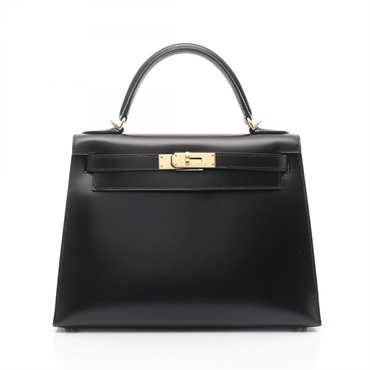 HERMES Kelly 28 Hand shuolder bag D Outside stitched Box calf leather Black GHW