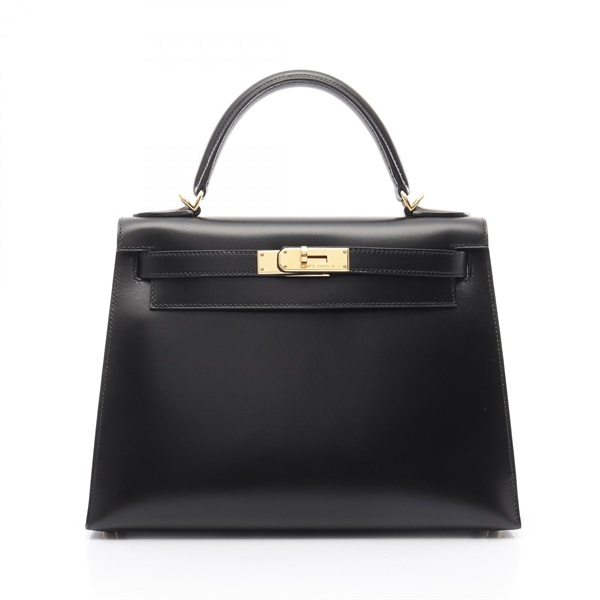 HERMES Kelly 28 Hand shuolder bag D Outside stitched Box calf leather Black GHW