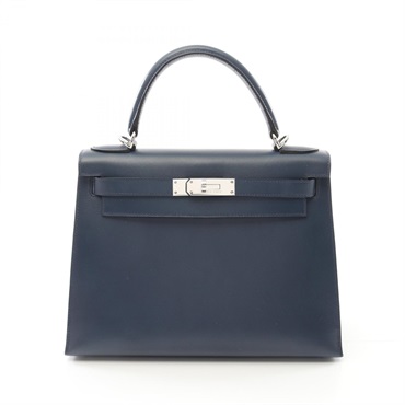 HERMES Kelly 28 2way shoulder Handbag Box calf leather Blue Used Women SHW F