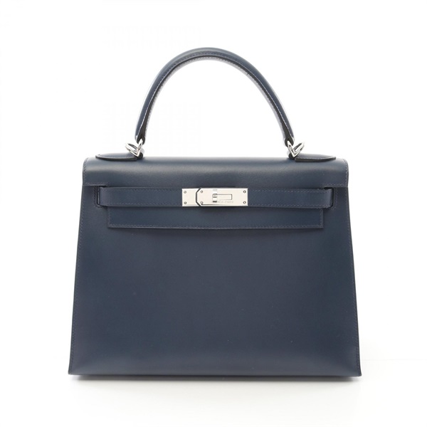 HERMES Kelly 28 2way shoulder Handbag Box calf leather Blue Used Women SHW F