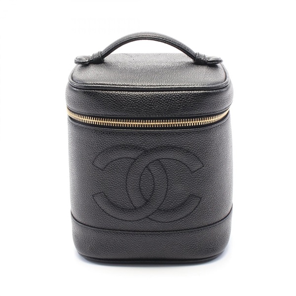 CHANEL COCO Mark Vanity Handbag A01998 leather Grained calfskin Black Used GHW