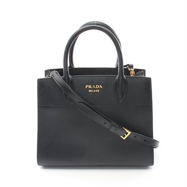 PRADA SAFFIANO CITY C 2way Handbag 1BA050 Saffiano leather Black White Used GHW