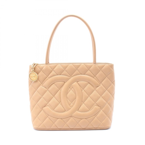 CHANEL Medallion tote shoulder Bag A01804 leather Beige Used GHW