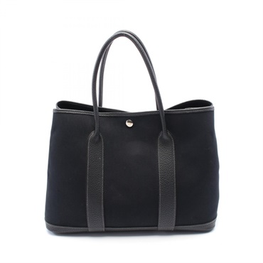 HERMES Garden party PM Tote Bag P Toile officier Negonda leather Black Used SHW