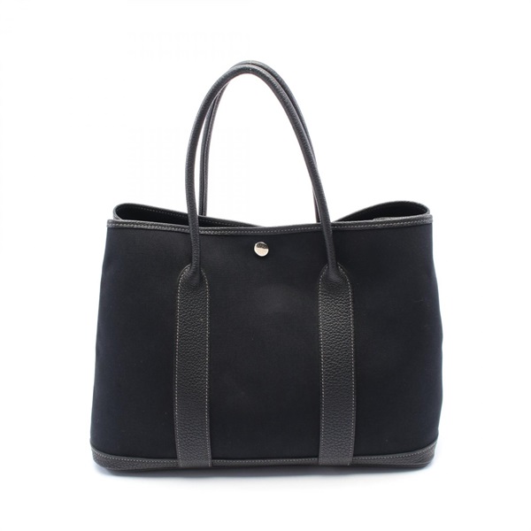 HERMES Garden party PM Tote Bag P Toile officier Negonda leather Black Used SHW