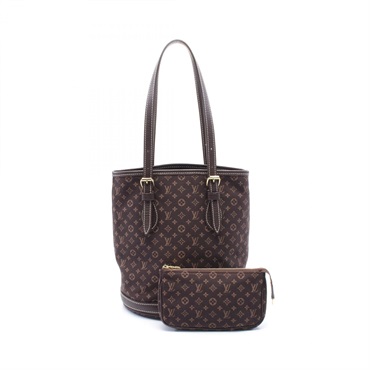 LOUIS VUITTON Bucket PM Tote shoulder Bag M95226 Monogram mini Lin leather Ebene