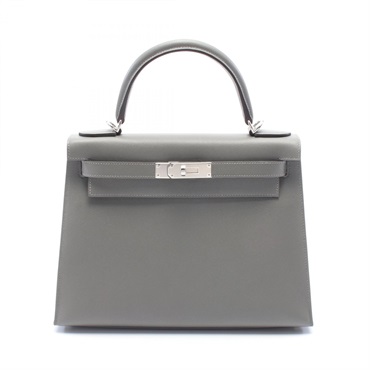 HERMES Kelly 28 Hand shoulder bag W Outside stitched madame Gris meyer Used SHW