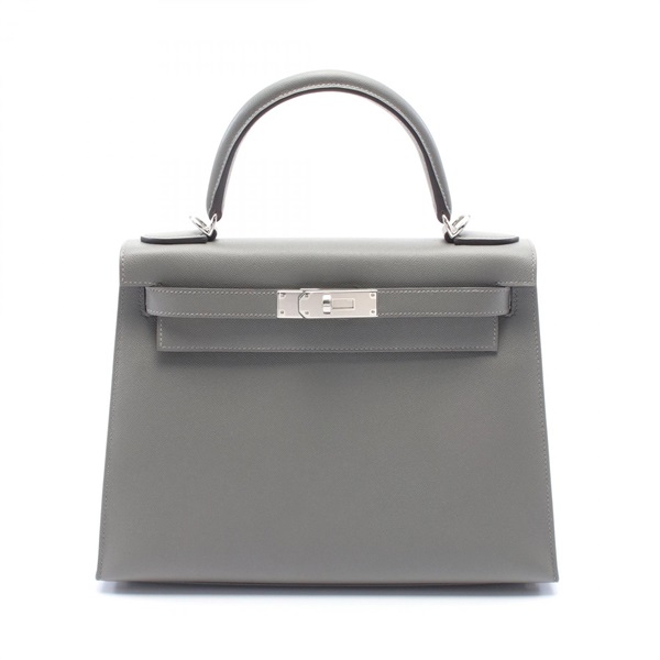 HERMES Kelly 28 Hand shoulder bag W Outside stitched madame Gris meyer Used SHW
