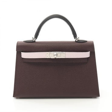 HERMES Mini Kelly 2 Tricolor Hand bag U 082732CK Epsom Rouge sellier Used SHW