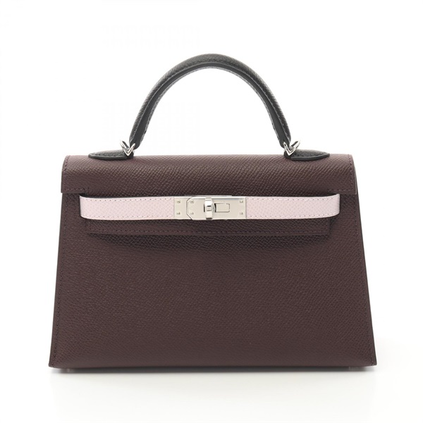 HERMES Mini Kelly 2 Tricolor Hand bag U 082732CK Epsom Rouge sellier Used SHW