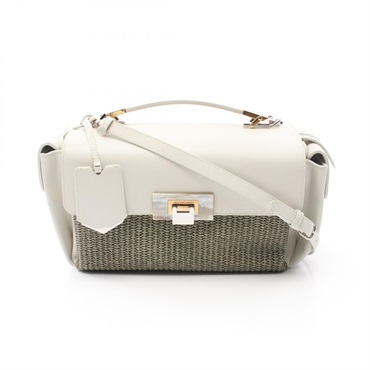 BALENCIAGA 2way shoulder Handbag 408990 leather Raffia White Khaki Used Women