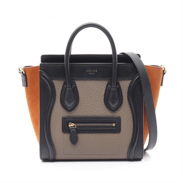 CELINE Luggage Nano Shopper 2way Handbag 168243AAC leather Black Brown Used
