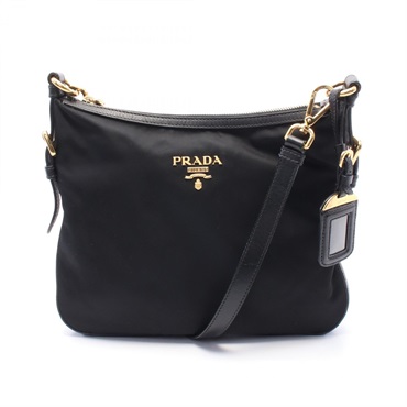 PRADA Shoulder Bag crossbody leather Nylon Leather Black Used Women GHW logo