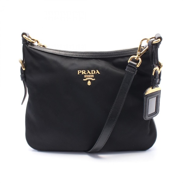 PRADA Shoulder Bag crossbody leather Nylon Leather Black Used Women GHW logo