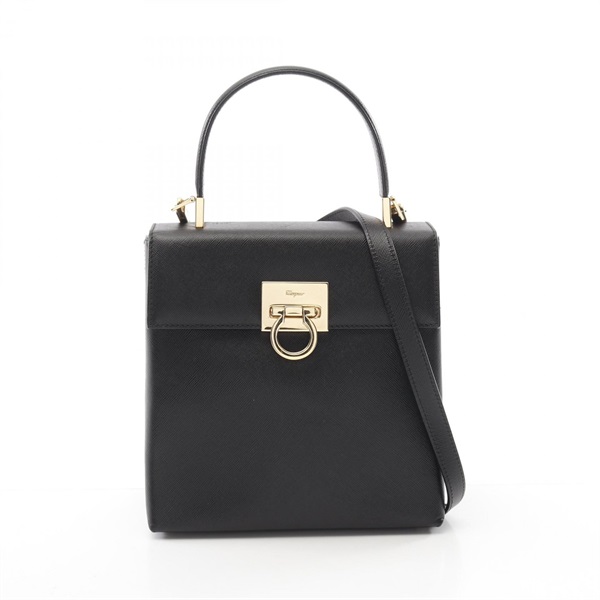 Salvatore Ferragamo Gancini Shoulder Handbag 21 0160 leather Black Used Women