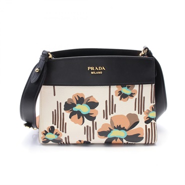 PRADA Bibliotheque Shoulder Bag 1BC034 leather Black White Multicolor Used Women