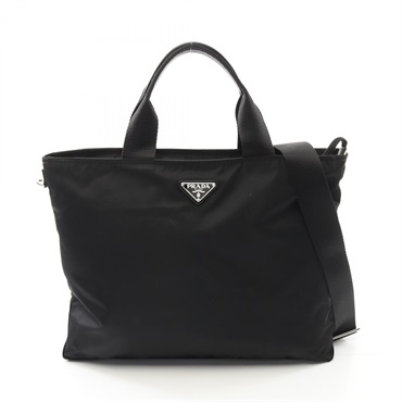 PRADA 2way Shoulder Hand Tote Bag Nylon leather Black Used Women crossbody logo
