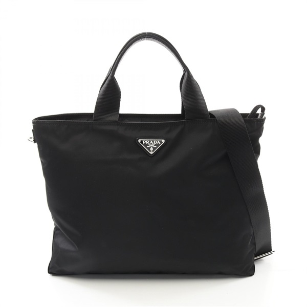 PRADA 2way Shoulder Hand Tote Bag Nylon leather Black Used Women crossbody logo