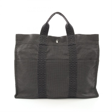 HERMES Herline MM Tote hand Bag canvas Nylon Gray Used SHW