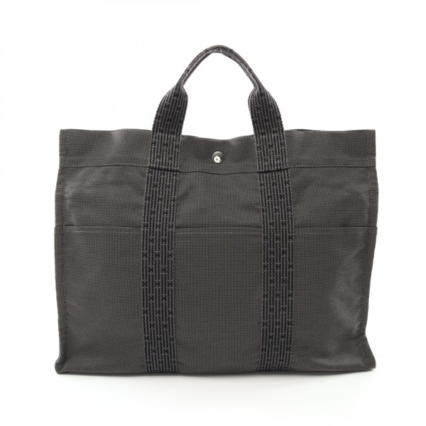 HERMES Herline MM Tote hand Bag canvas Nylon Gray Used SHW