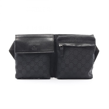 GUCCI GG Canvas Adjustable Strap Belt Waist bag 28566 Leather Black Used Unisex
