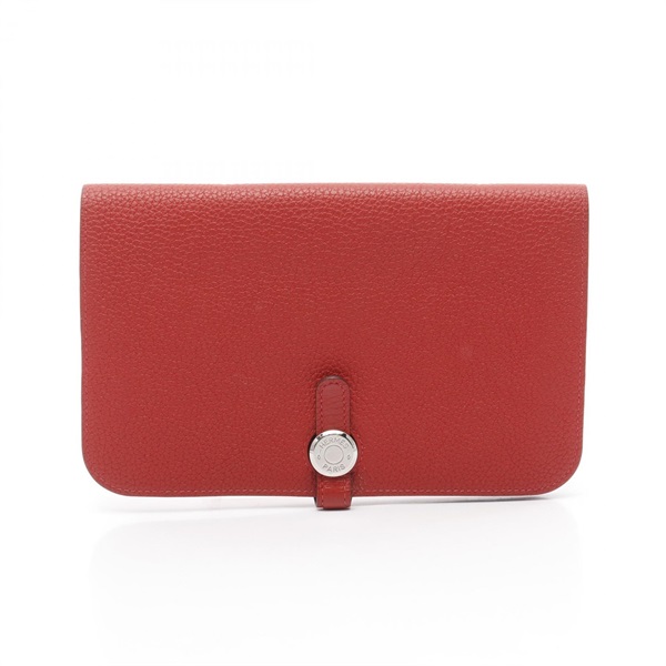 HERMES Dogon GM Bifold purse wallet X Togo leather Rouge tomate Used SHW