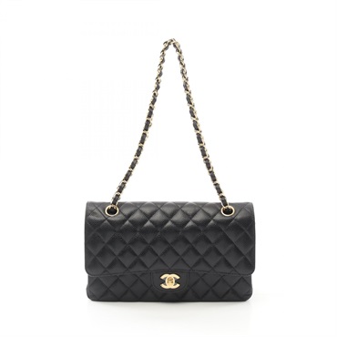 CHANEL Matelasse W flap Shoulder Bag A01112 leather Black Used Women GHW CC
