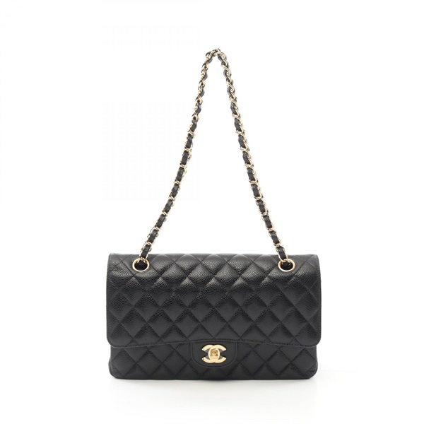 CHANEL Matelasse W flap Shoulder Bag A01112 leather Black Used Women GHW CC