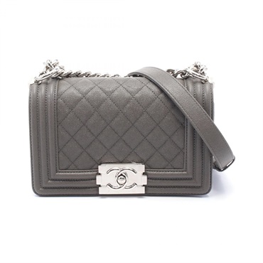 CHANEL Boy Chanel Small chain Shoulder Bag A67085 leather Gray Used SHW