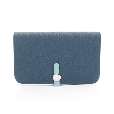 HERMES Dogon GM Bifold purse wallet T Togo Swift leather Green Blue Used SHW