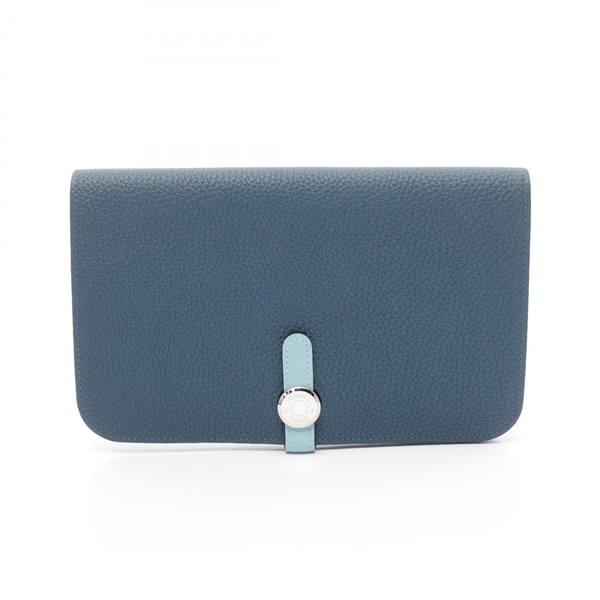 HERMES Dogon GM Bifold purse wallet T Togo Swift leather Green Blue Used SHW