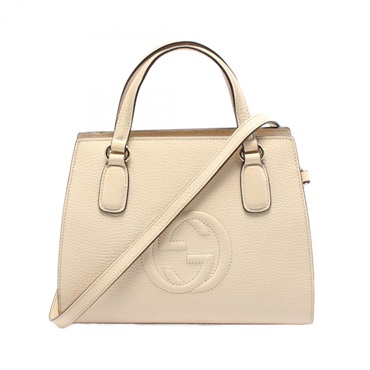 GUCCI Soho Interlocking G 2way shoulder Handbag 607722 leather Beige Used Women