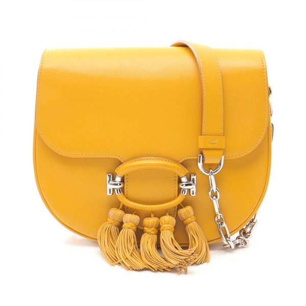 TOD'S Double T-ring tassel crossbody Shoulder Bag leather Yellow Used Women SHW