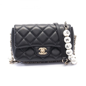 CHANEL Matelasse chain Shoulder Bag AS1436 Lamb leather Black Used Women GHW CC