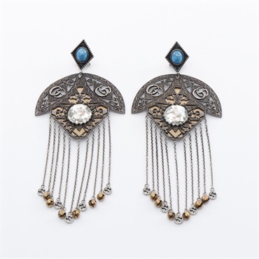 GUCCI GG Fringe Marmont Earring Stainless Steel Brown Used women