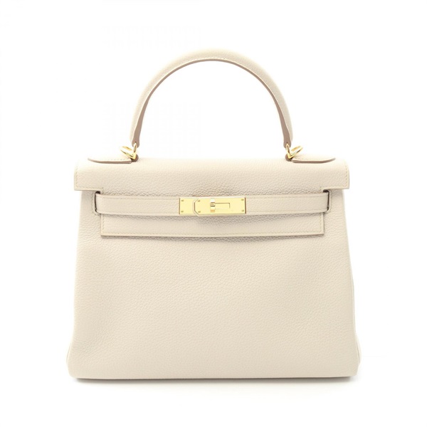 HERMES Kelly 28 Hand shoulder bag U Inside stitched Togo leather Beton Used GHW