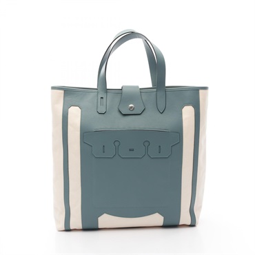 HERMES Monsieur B GM Tote Bag Evercolor leather Toile H Beige Green Ecru used