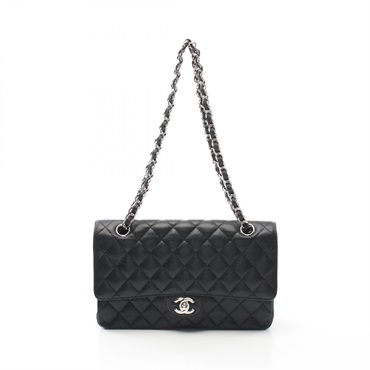 CHANEL Matelasse W flap chain Shoulder Bag A01112 leather Black Used Women SHW