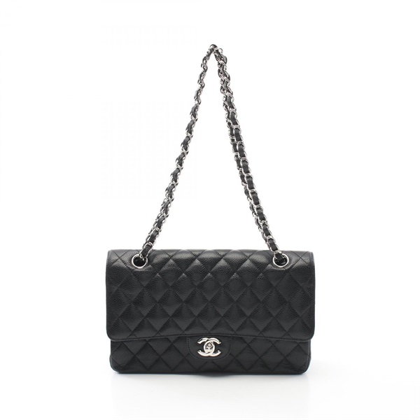 CHANEL Matelasse W flap chain Shoulder Bag A01112 leather Black Used Women SHW