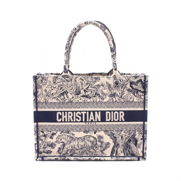 Dior BOOK TOTE Medium Tote Bag canvas Beige Navy Used Women logo CD
