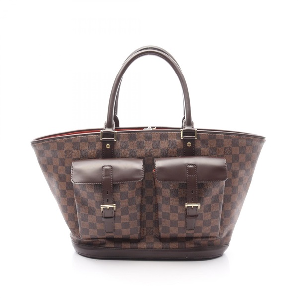 LOUIS VUITTON Manosque GM Tote Handbag N51120 Damier Canvas Leather Ebene Used