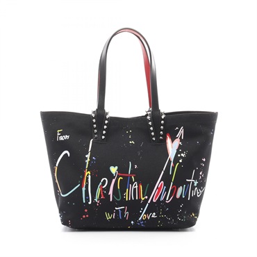 Christian Louboutin CABATA BEACH BAG S Tote Bag canvas leather Black Multi NEW