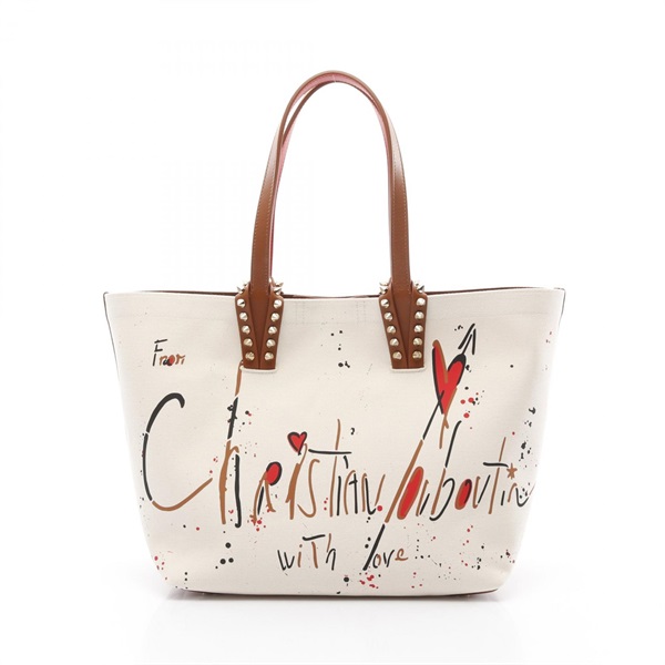 Christian Louboutin CABATA BEACH S Bag 1255257N0 canvas leather Beige Brown NEW
