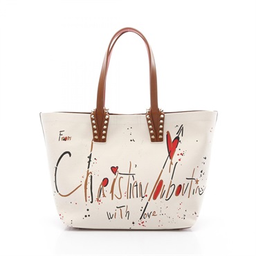 Christian Louboutin CABATA BEACH SMALL Tote Bag canvas leather Beige Brown NEW