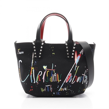 Christian Louboutin CABATA Graffiti 2way Tote Bag canvas leather Black NEW Women