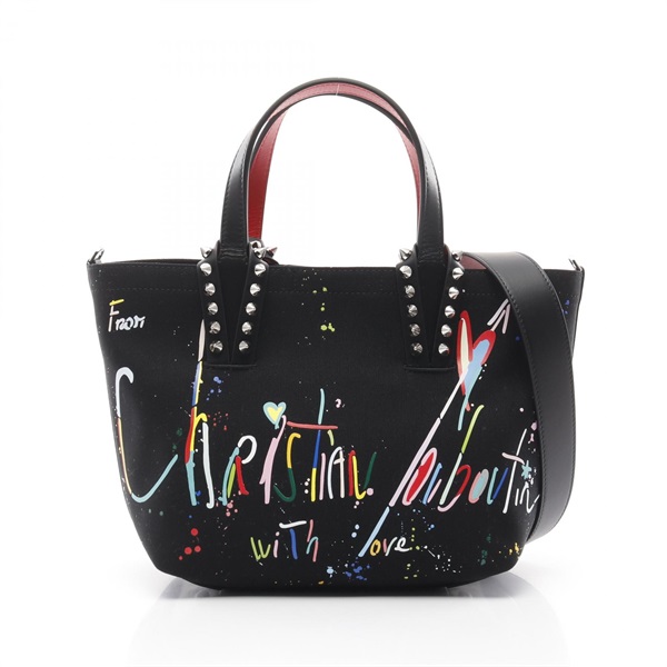 Christian Louboutin CABATA Graffiti 2way Tote Bag canvas leather Black NEW Women